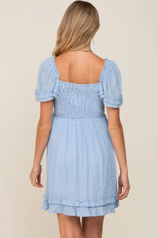 light-blue-pleated-ruffle-maternity-dress