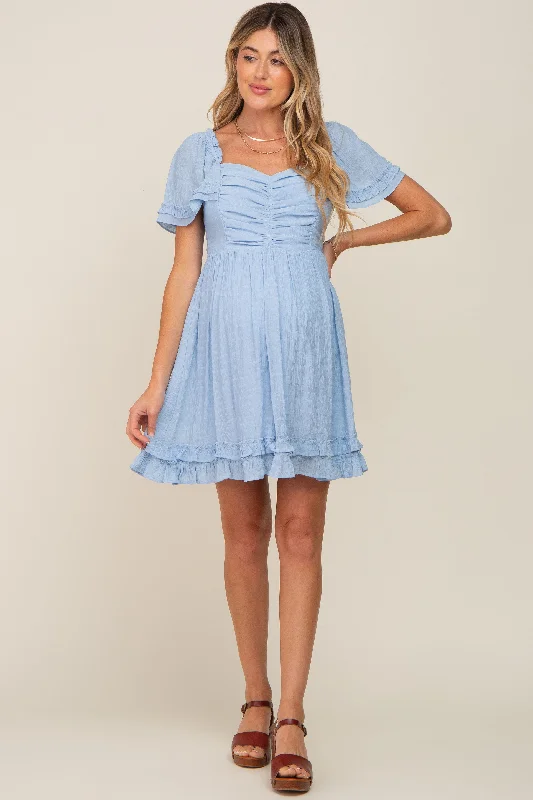 light-blue-pleated-ruffle-maternity-dress