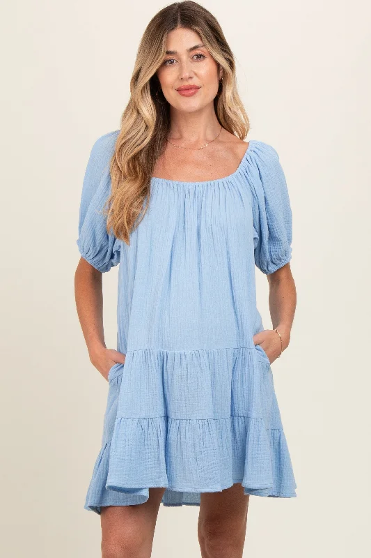 light-blue-ribbon-back-detail-puff-sleeve-maternity-mini-dress