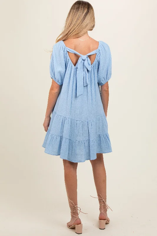 light-blue-ribbon-back-detail-puff-sleeve-maternity-mini-dress