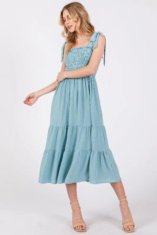 light-blue-smocked-tie-strap-tiered-maternity-midi-dress