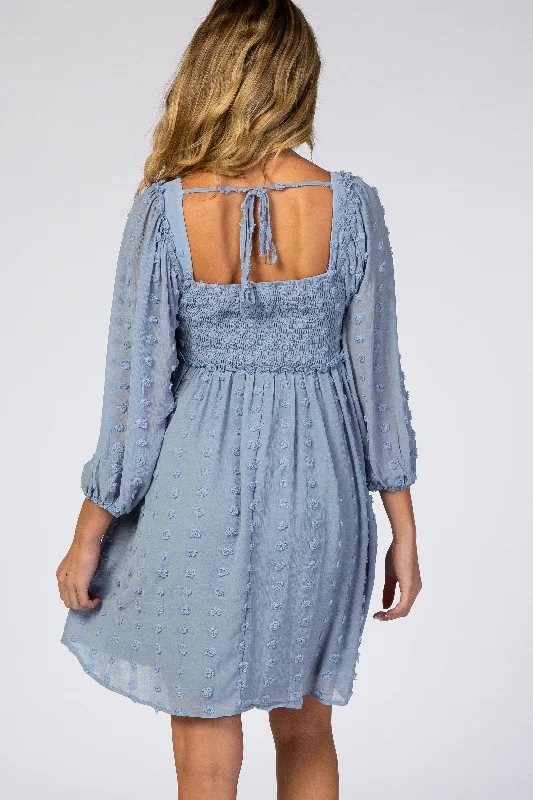 light-blue-textured-dot-smocked-square-neck-chiffon-maternity-dress