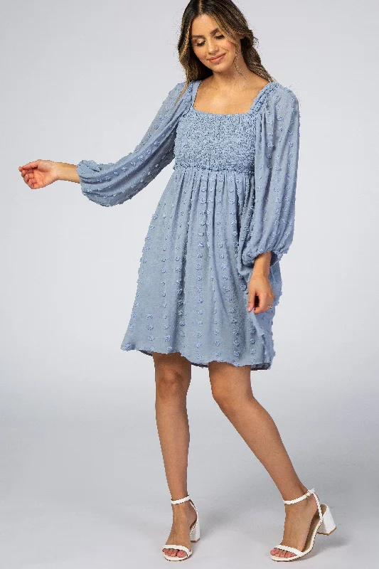 light-blue-textured-dot-smocked-square-neck-chiffon-maternity-dress