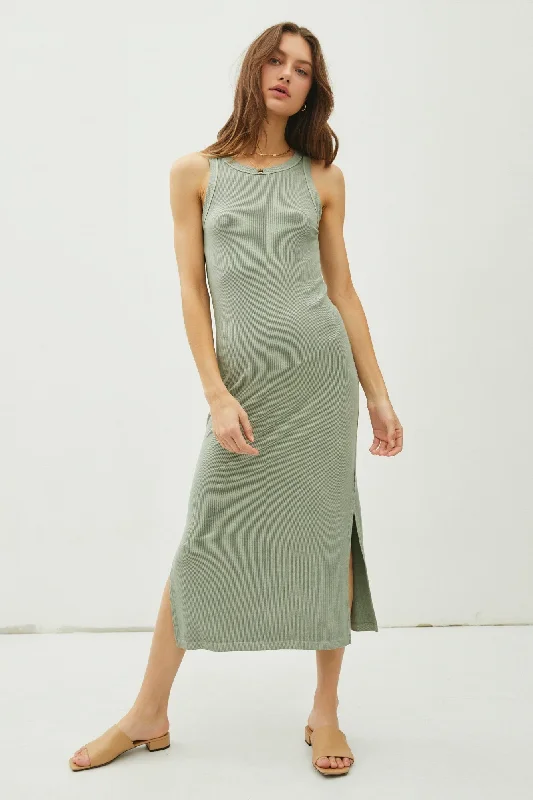 light-olive-ribbed-knit-side-slit-sleeveless-maternity-dress