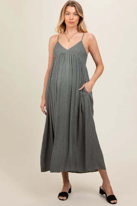 light-olive-v-neck-sleeveless-maternity-midi-dress-1