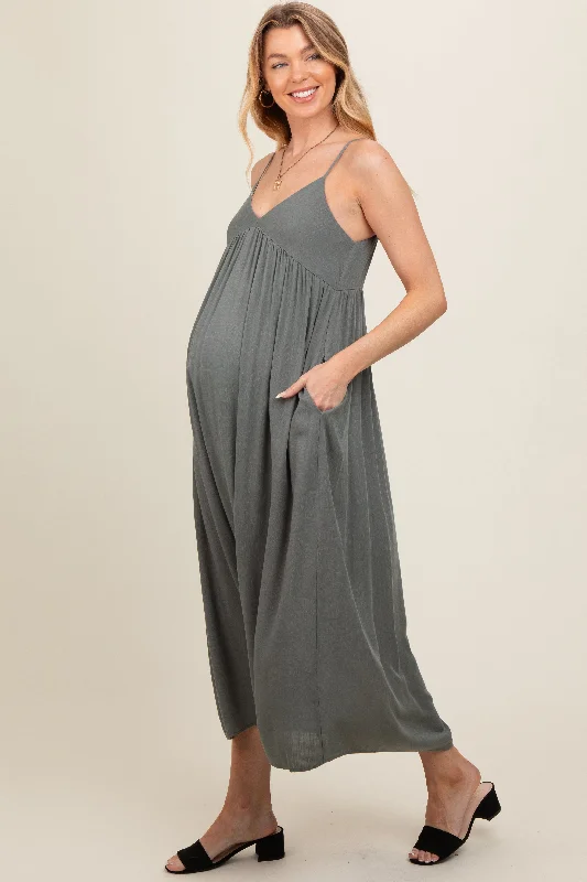 light-olive-v-neck-sleeveless-maternity-midi-dress-1