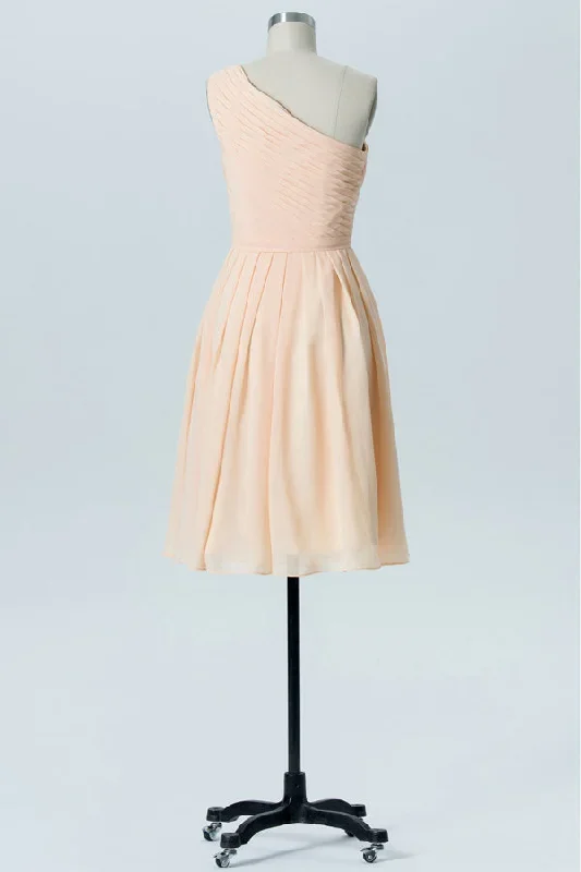 light-orange-one-shoulder-short-bridesmaid-dress