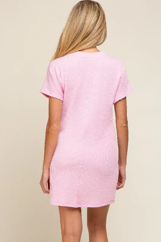 light-pink-ribbed-front-pocket-dolman-short-sleeve-maternity-dress