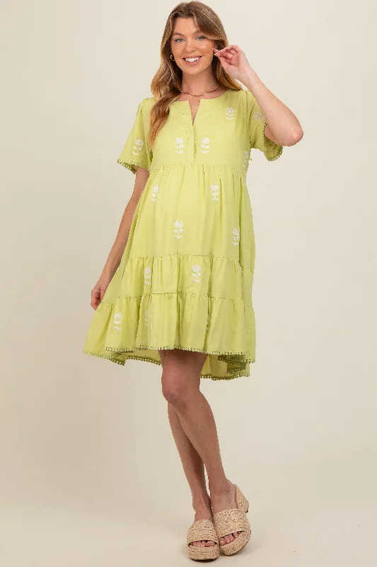 lime-embroidered-split-neck-maternity-dress