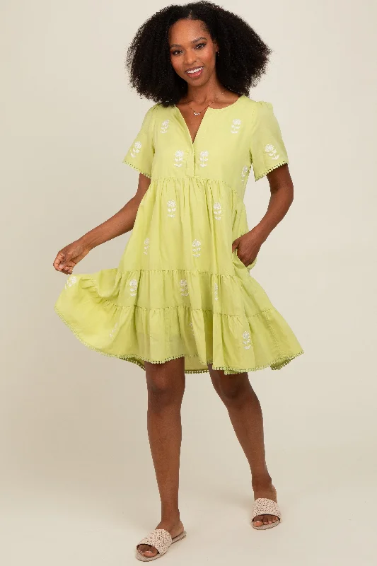 lime-embroidered-split-neck-maternity-dress