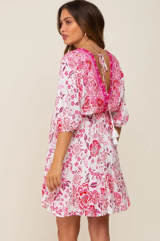 magenta-floral-border-print-maternity-dress