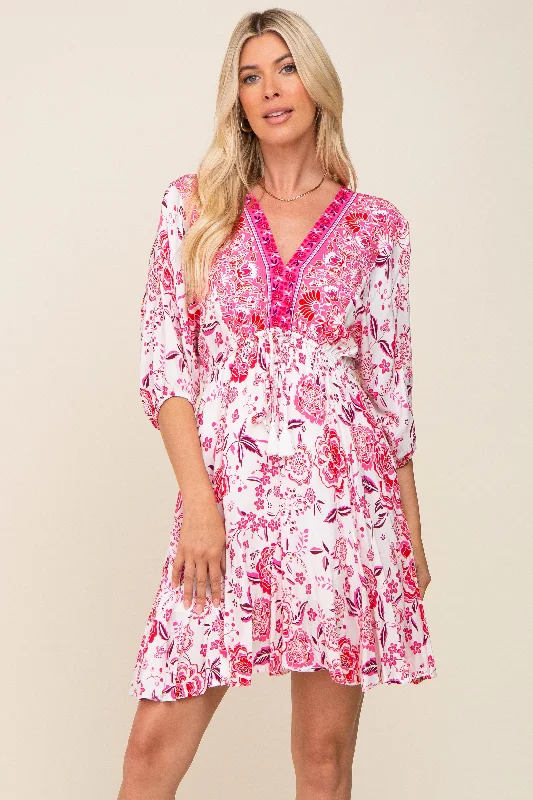 magenta-floral-border-print-maternity-dress