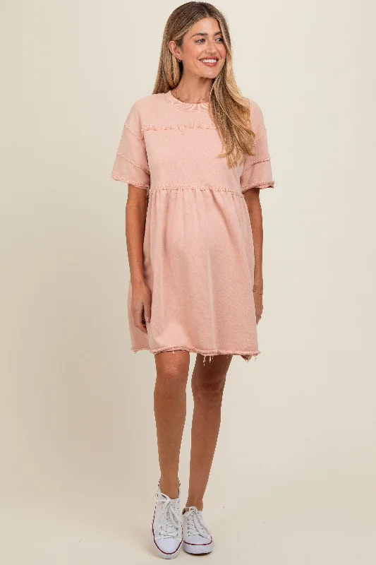 mauve-raw-hem-maternity-short-sleeve-dress