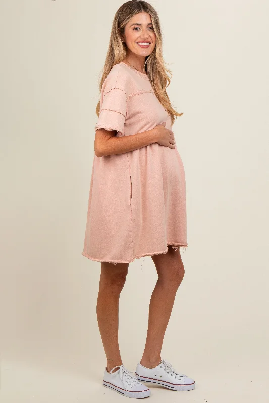 mauve-raw-hem-maternity-short-sleeve-dress