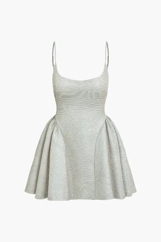 Lurex Puffy Pleated Slip Mini Dress