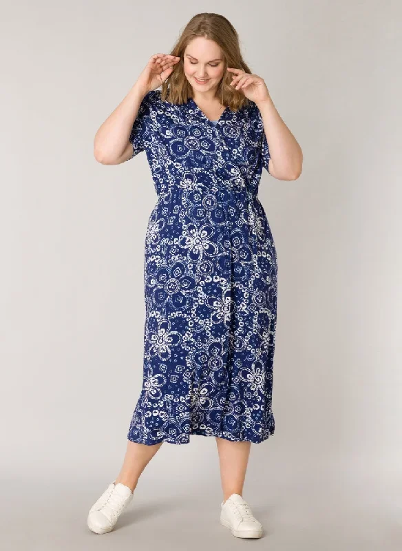 midi dress with top-stitched overlap