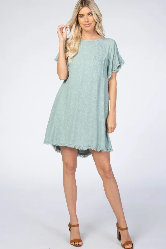 mint-green-frayed-trim-back-keyhole-linen-maternity-dress