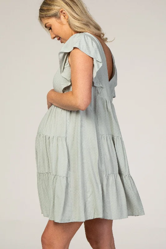 mint-textured-tiered-ruffle-accent-maternity-dress