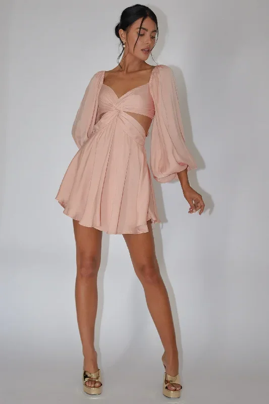 miraya-balloon-sleeve-twist-mini-dress-peach