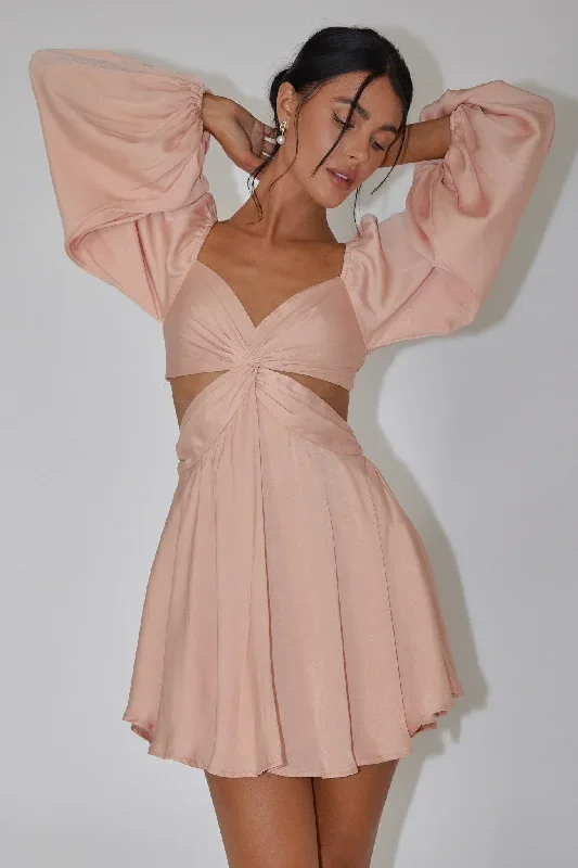 miraya-balloon-sleeve-twist-mini-dress-peach