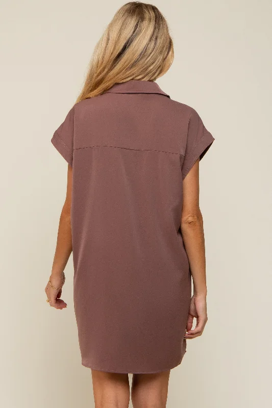 mocha-collared-button-front-maternity-dress