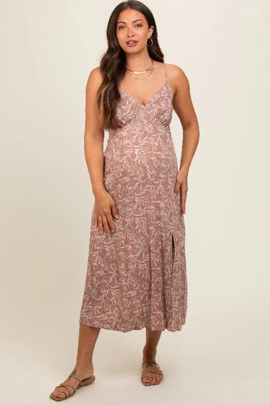 mocha-floral-v-neck-side-slit-maternity-midi-dress