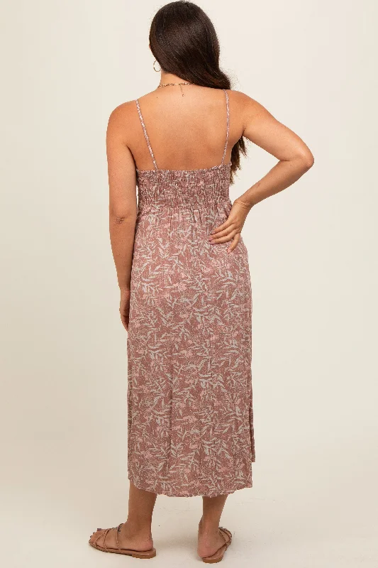 mocha-floral-v-neck-side-slit-maternity-midi-dress