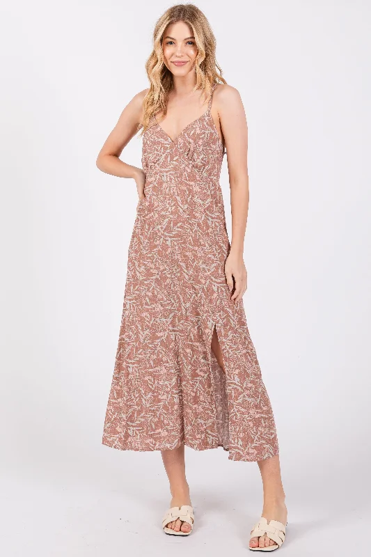 mocha-floral-v-neck-side-slit-maternity-midi-dress