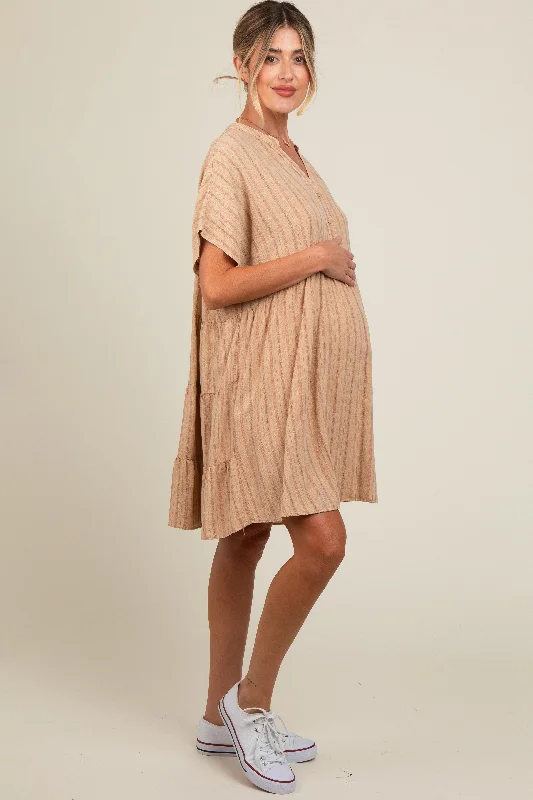 mocha-striped-button-front-maternity-dress