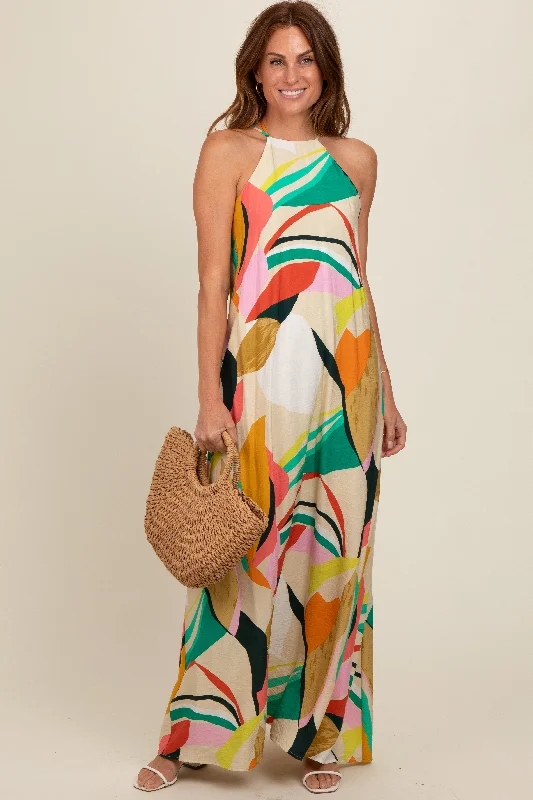 multicolor-abstract-print-halter-maternity-maxi-dress