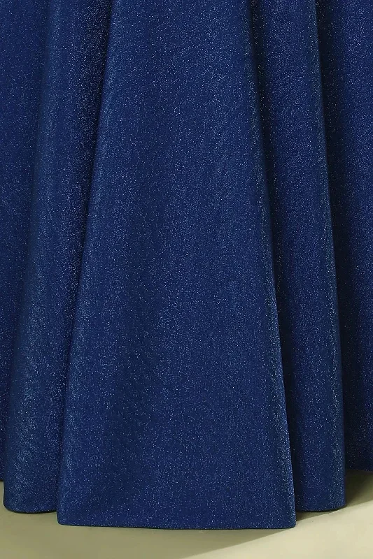 navy-blue-v-neck-straps-gathered-long-bridesmaid-dress