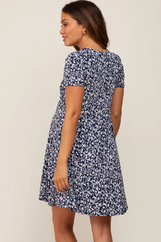 navy-floral-short-sleeve-maternity-dress