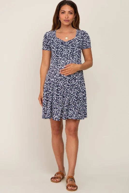 navy-floral-short-sleeve-maternity-dress