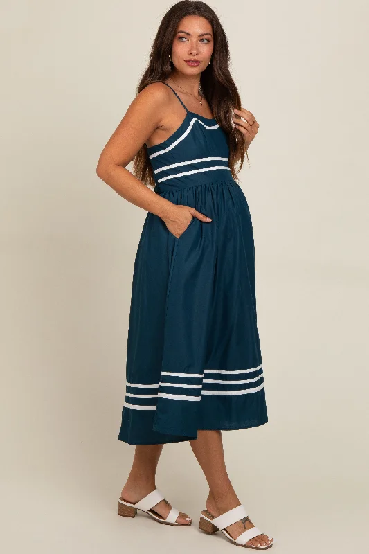 navy-stripe-accent-maternity-midi-dress