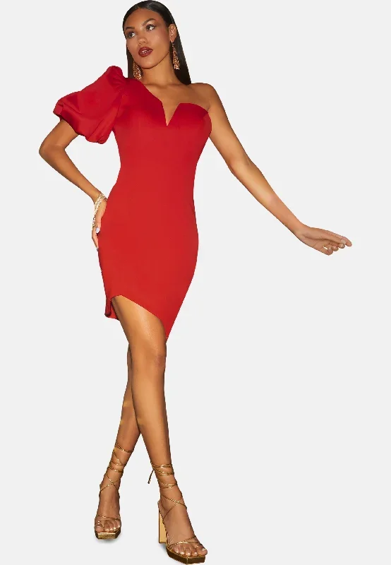 one-shoulder-puff-sleeve-bodycon-dress-in-red