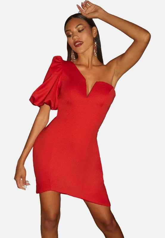 one-shoulder-puff-sleeve-bodycon-dress-in-red