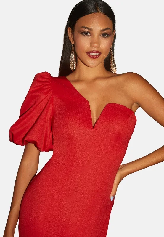 one-shoulder-puff-sleeve-bodycon-dress-in-red