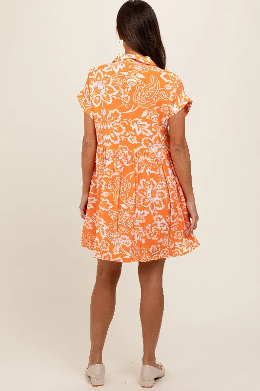 orange-floral-button-front-collared-maternity-dress