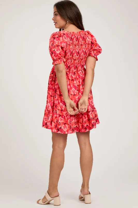 orange-floral-smocked-v-neck-ruffle-maternity-dress