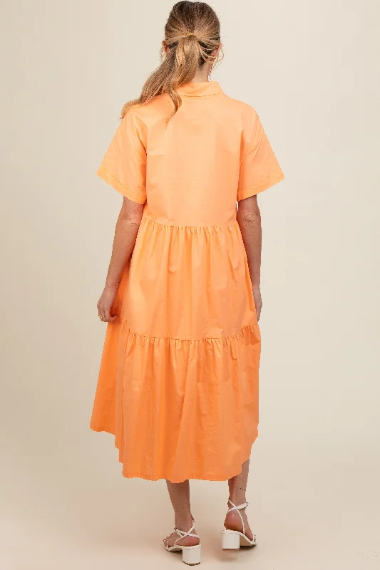 orange-tiered-button-down-maternity-midi-dress