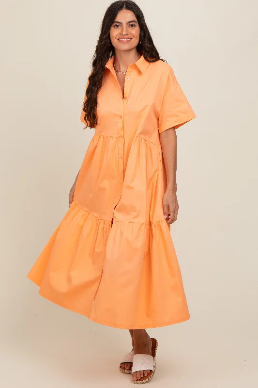 orange-tiered-button-down-maternity-midi-dress