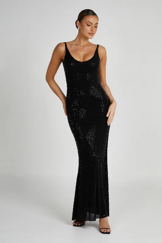 pam-square-diamante-maxi-dress-black