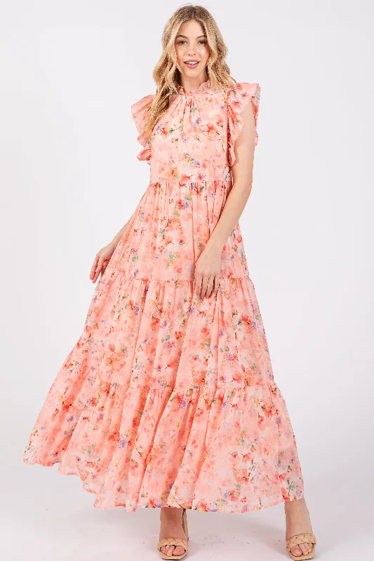 peach-floral-chiffon-ruffle-shoulder-tiered-maternity-maxi-dress