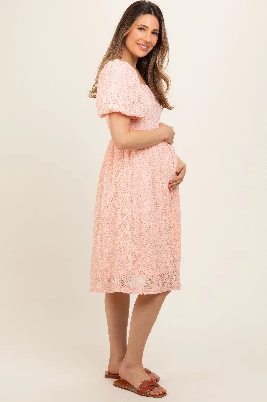 peach-lace-square-neck-maternity-dress