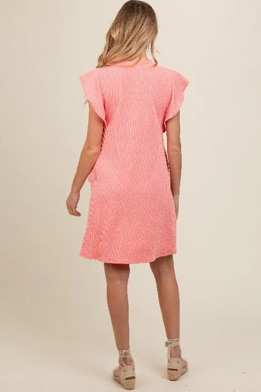 peach-ribbed-ruffle-sleeve-maternity-dress