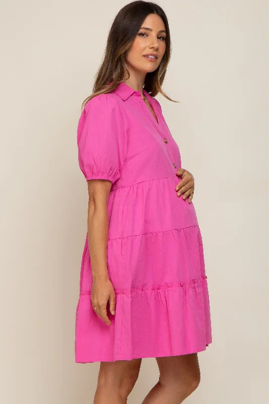 pink-collared-tiered-maternity-dress