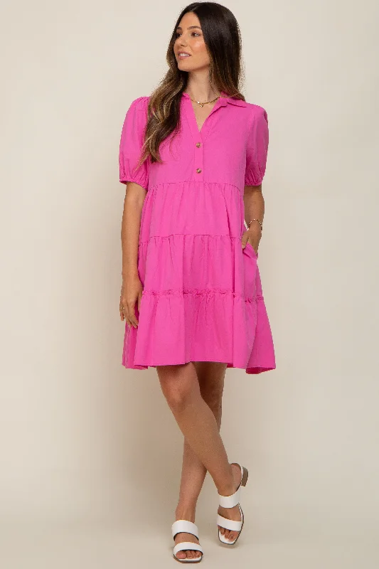 pink-collared-tiered-maternity-dress