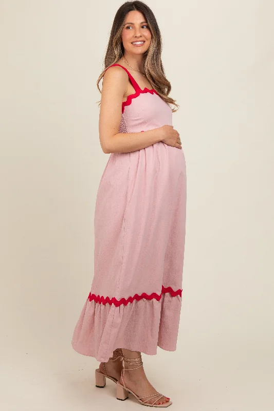 pink-contrast-trim-maternity-maxi-dress