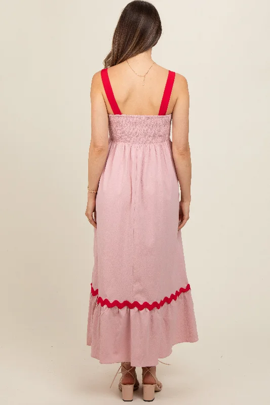 pink-contrast-trim-maternity-maxi-dress