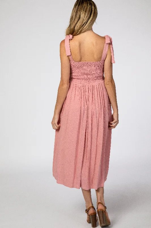 pink-smocked-tie-strap-maternity-midi-dress